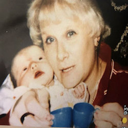 Linda is having a Tea Party with her then 1 month old Grand Daughter (Holly)